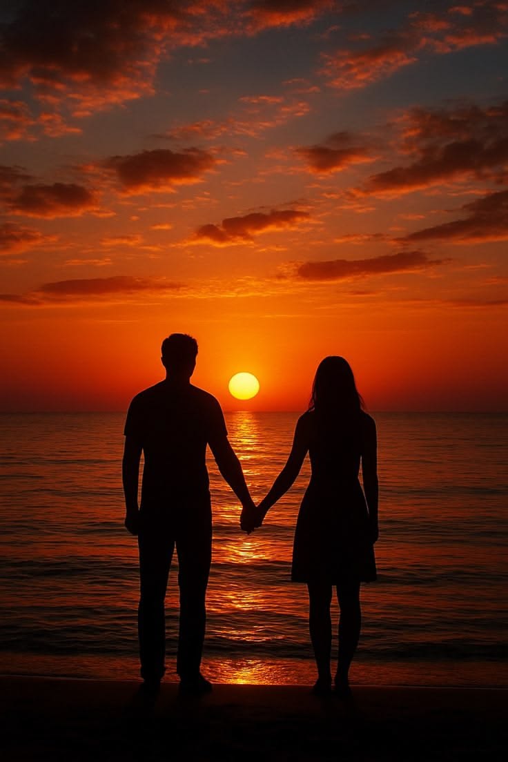 Couple holding hands on a Philippine beach at sunset