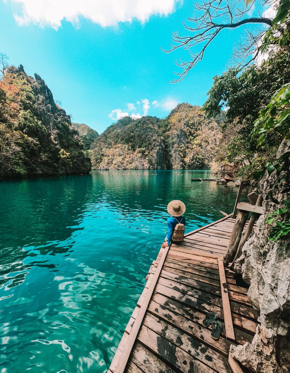 Aerial view of Coron lagoon and boats